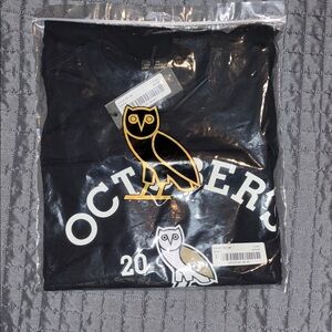 OVO Black Tee with Gold and White Owl Design